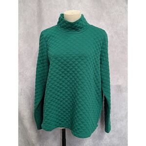 J.Crew Green Quilted Mock Neck Pullover Sweatshirt Womens Medium Diamond Pattern